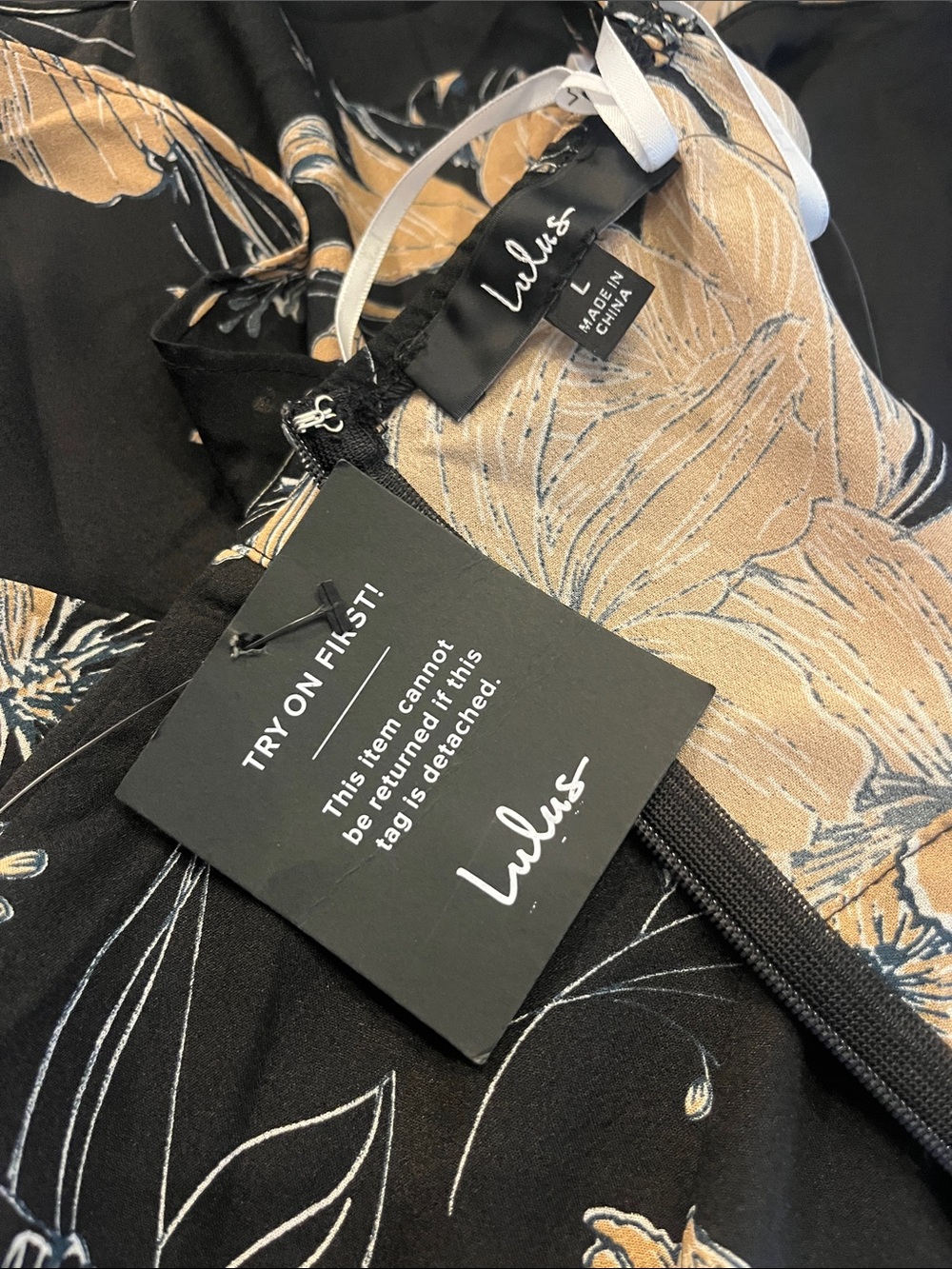 Lulu's Black Strapless Floral Slip Dress with Tan Blooms - Picture 2 of 3